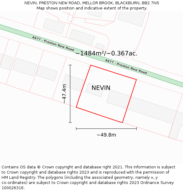 NEVIN, PRESTON NEW ROAD, MELLOR BROOK, BLACKBURN, BB2 7NS: Plot and title map