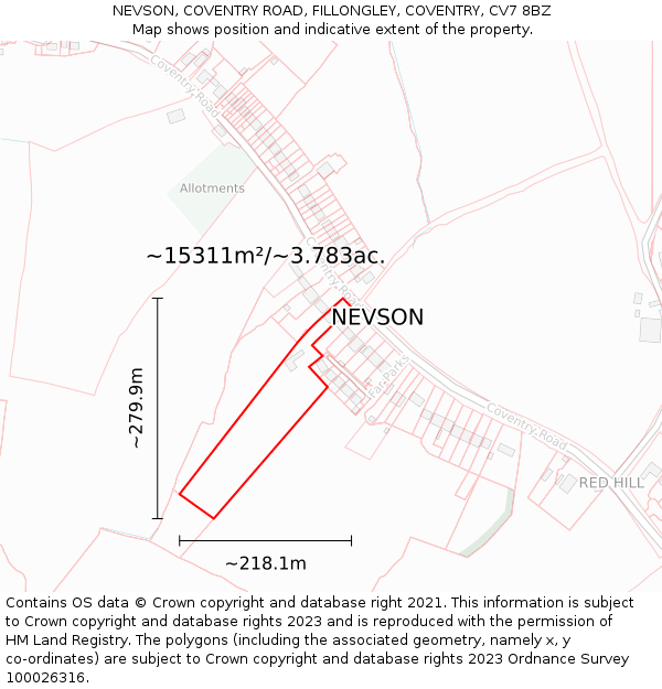 NEVSON, COVENTRY ROAD, FILLONGLEY, COVENTRY, CV7 8BZ: Plot and title map