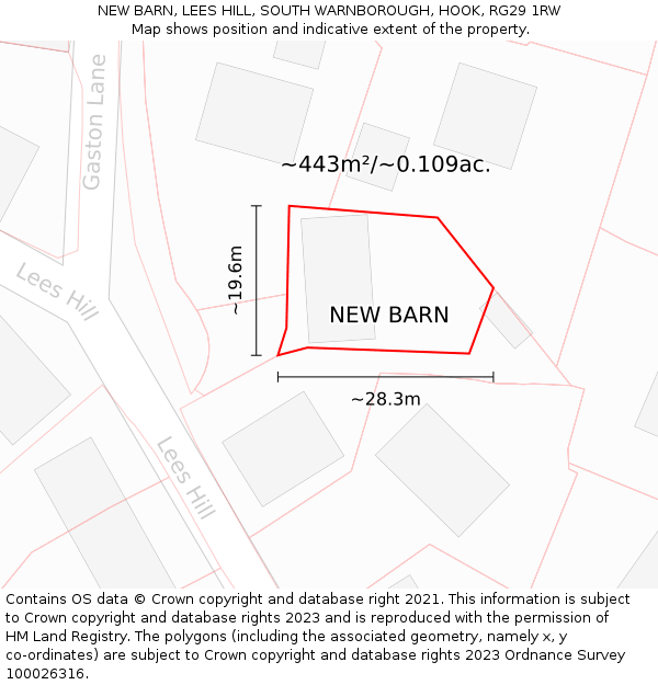 NEW BARN, LEES HILL, SOUTH WARNBOROUGH, HOOK, RG29 1RW: Plot and title map