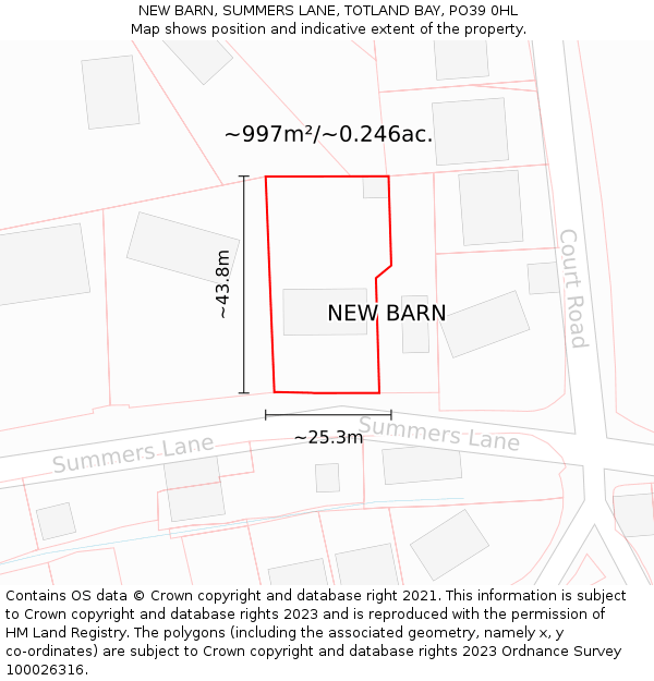 NEW BARN, SUMMERS LANE, TOTLAND BAY, PO39 0HL: Plot and title map