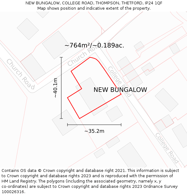 NEW BUNGALOW, COLLEGE ROAD, THOMPSON, THETFORD, IP24 1QF: Plot and title map