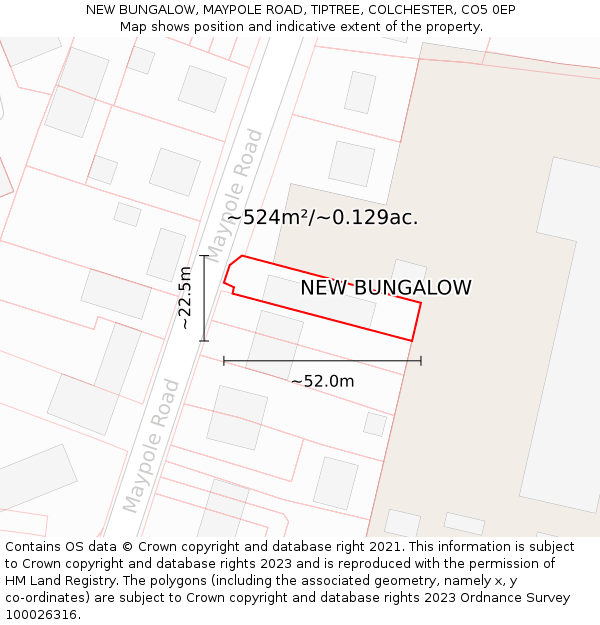 NEW BUNGALOW, MAYPOLE ROAD, TIPTREE, COLCHESTER, CO5 0EP: Plot and title map