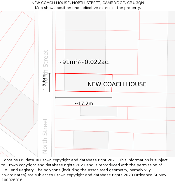 NEW COACH HOUSE, NORTH STREET, CAMBRIDGE, CB4 3QN: Plot and title map