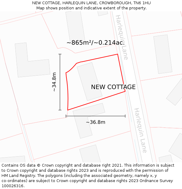 NEW COTTAGE, HARLEQUIN LANE, CROWBOROUGH, TN6 1HU: Plot and title map