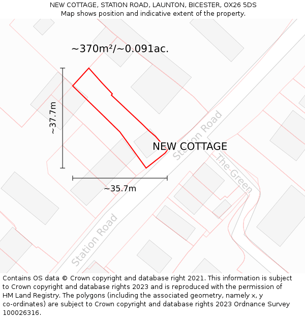 NEW COTTAGE, STATION ROAD, LAUNTON, BICESTER, OX26 5DS: Plot and title map