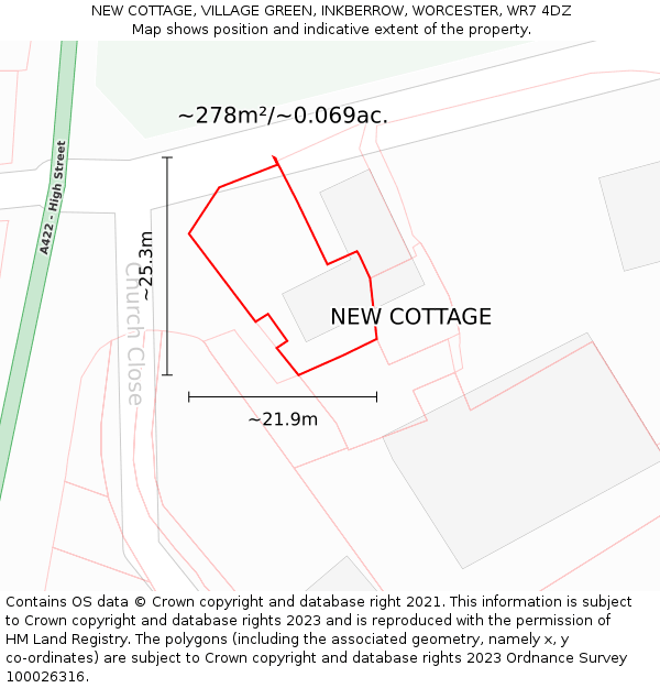 NEW COTTAGE, VILLAGE GREEN, INKBERROW, WORCESTER, WR7 4DZ: Plot and title map