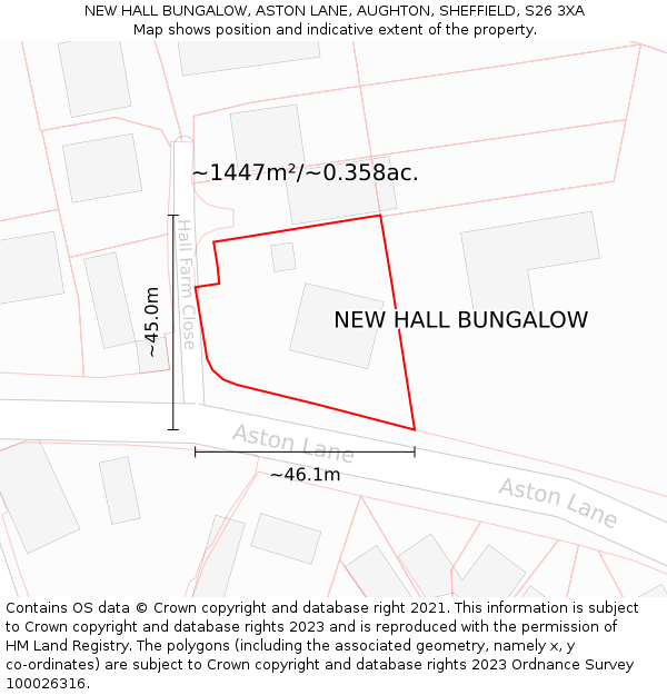 NEW HALL BUNGALOW, ASTON LANE, AUGHTON, SHEFFIELD, S26 3XA: Plot and title map