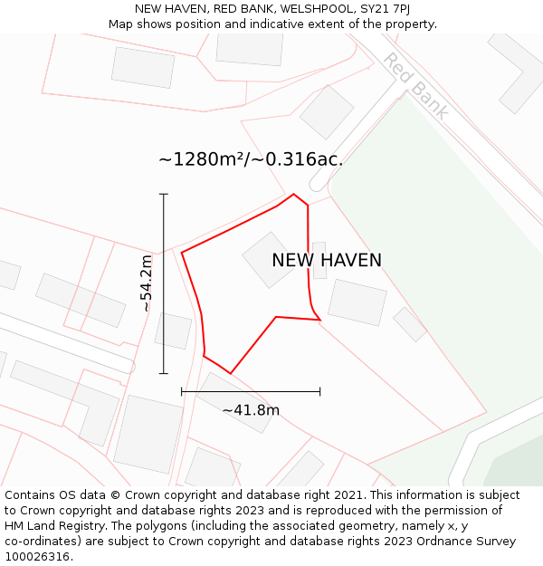 NEW HAVEN, RED BANK, WELSHPOOL, SY21 7PJ: Plot and title map