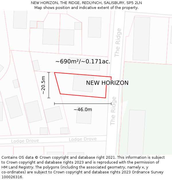 NEW HORIZON, THE RIDGE, REDLYNCH, SALISBURY, SP5 2LN: Plot and title map