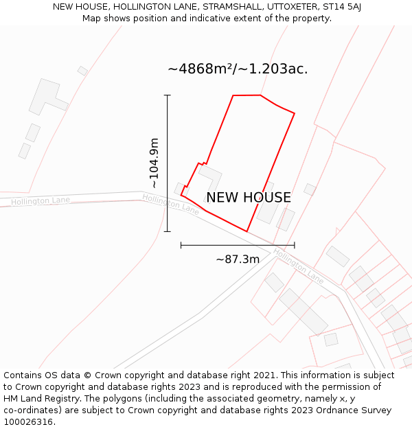 NEW HOUSE, HOLLINGTON LANE, STRAMSHALL, UTTOXETER, ST14 5AJ: Plot and title map