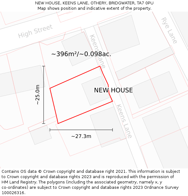 NEW HOUSE, KEENS LANE, OTHERY, BRIDGWATER, TA7 0PU: Plot and title map