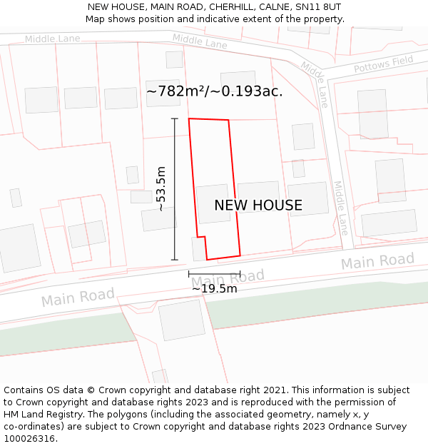 NEW HOUSE, MAIN ROAD, CHERHILL, CALNE, SN11 8UT: Plot and title map