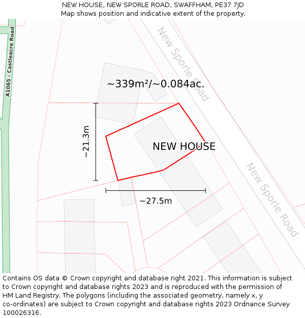 NEW HOUSE, NEW SPORLE ROAD, SWAFFHAM, PE37 7JD: Plot and title map