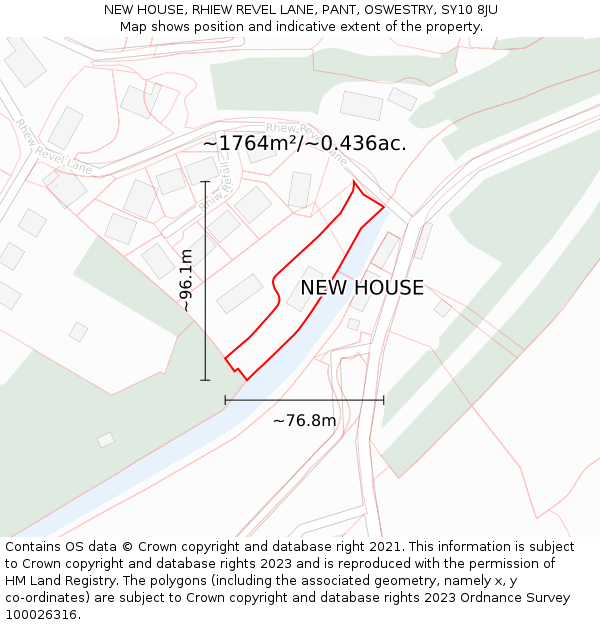 NEW HOUSE, RHIEW REVEL LANE, PANT, OSWESTRY, SY10 8JU: Plot and title map