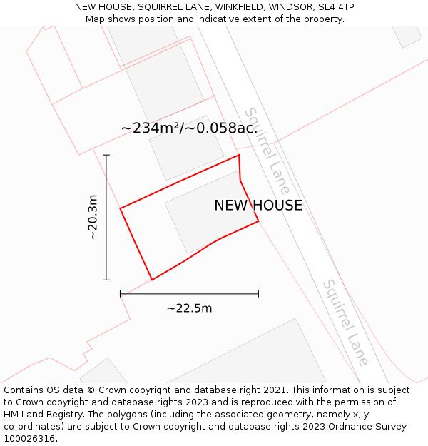 NEW HOUSE, SQUIRREL LANE, WINKFIELD, WINDSOR, SL4 4TP: Plot and title map