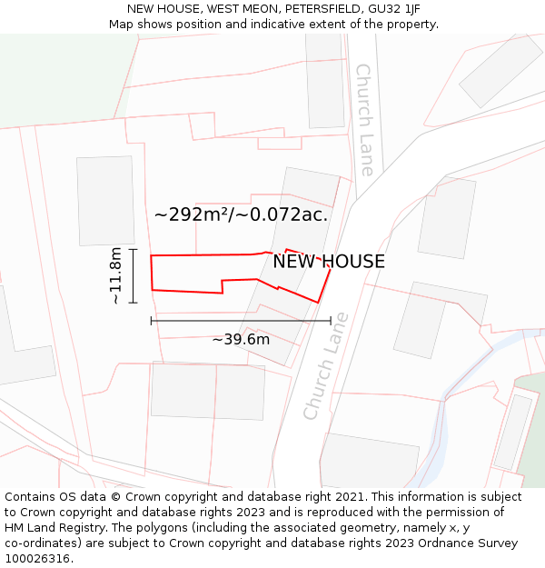 NEW HOUSE, WEST MEON, PETERSFIELD, GU32 1JF: Plot and title map