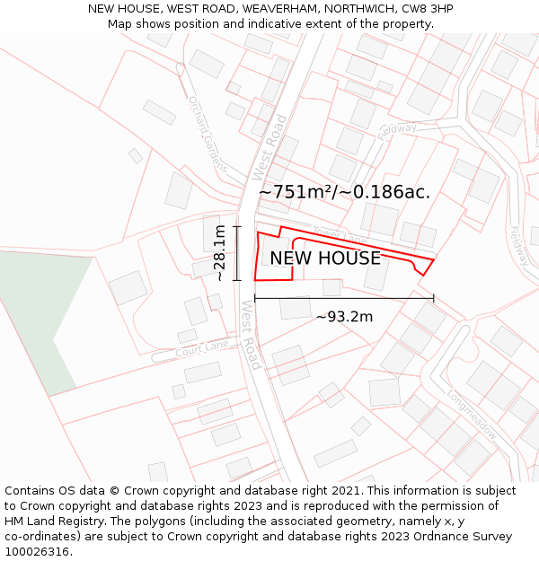 NEW HOUSE, WEST ROAD, WEAVERHAM, NORTHWICH, CW8 3HP: Plot and title map