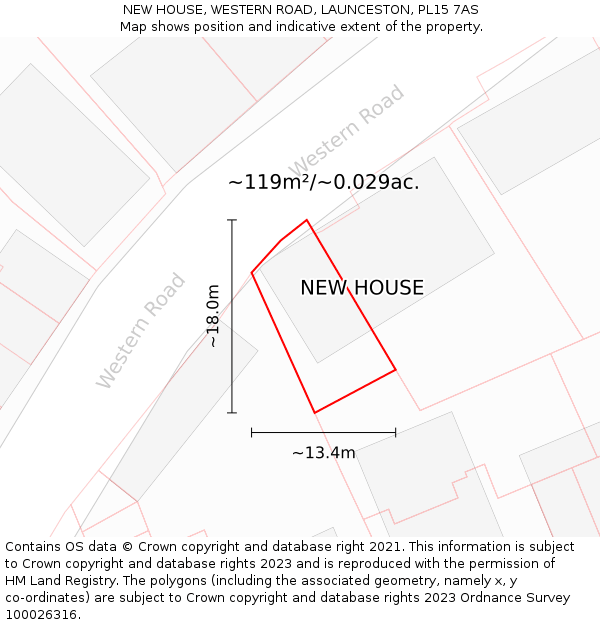 NEW HOUSE, WESTERN ROAD, LAUNCESTON, PL15 7AS: Plot and title map