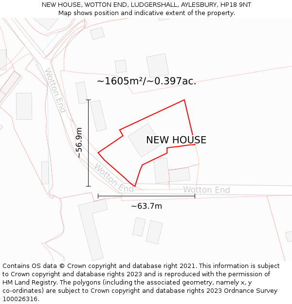 NEW HOUSE, WOTTON END, LUDGERSHALL, AYLESBURY, HP18 9NT: Plot and title map