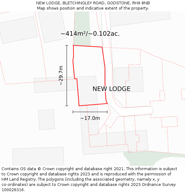 NEW LODGE, BLETCHINGLEY ROAD, GODSTONE, RH9 8NB: Plot and title map