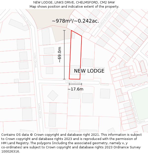 NEW LODGE, LINKS DRIVE, CHELMSFORD, CM2 9AW: Plot and title map