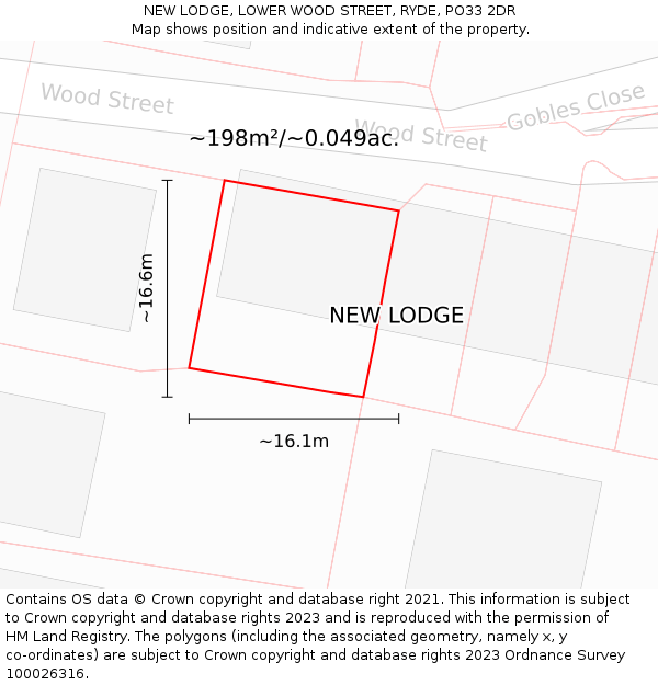 NEW LODGE, LOWER WOOD STREET, RYDE, PO33 2DR: Plot and title map