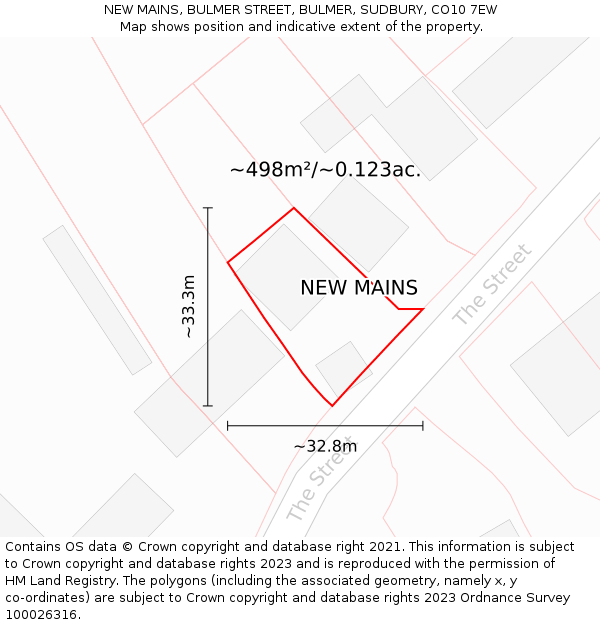 NEW MAINS, BULMER STREET, BULMER, SUDBURY, CO10 7EW: Plot and title map