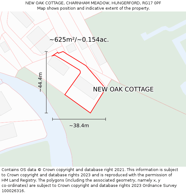 NEW OAK COTTAGE, CHARNHAM MEADOW, HUNGERFORD, RG17 0PF: Plot and title map