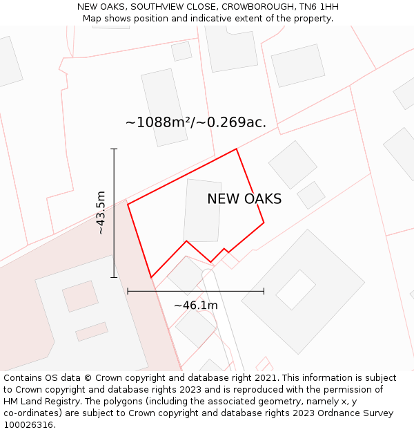 NEW OAKS, SOUTHVIEW CLOSE, CROWBOROUGH, TN6 1HH: Plot and title map