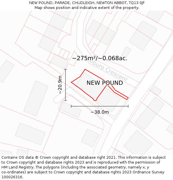 NEW POUND, PARADE, CHUDLEIGH, NEWTON ABBOT, TQ13 0JF: Plot and title map