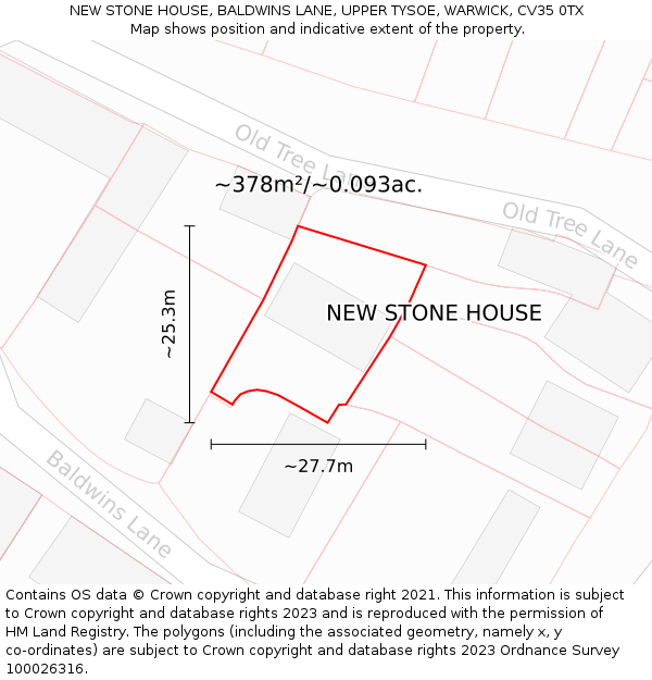 NEW STONE HOUSE, BALDWINS LANE, UPPER TYSOE, WARWICK, CV35 0TX: Plot and title map