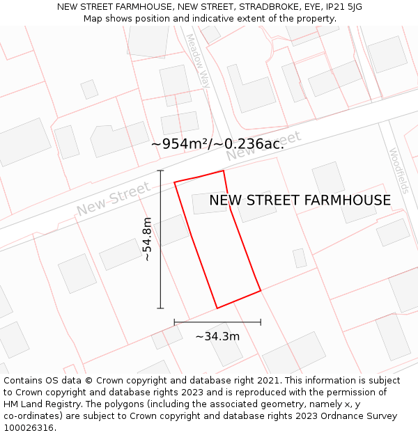 NEW STREET FARMHOUSE, NEW STREET, STRADBROKE, EYE, IP21 5JG: Plot and title map