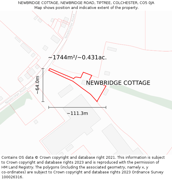 NEWBRIDGE COTTAGE, NEWBRIDGE ROAD, TIPTREE, COLCHESTER, CO5 0JA: Plot and title map