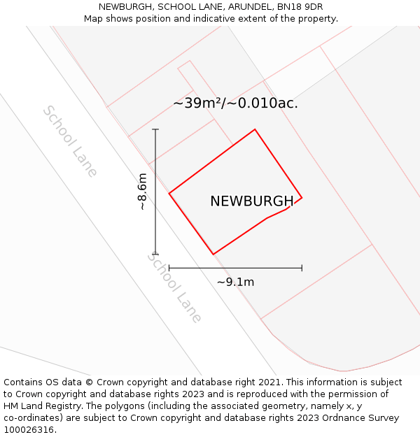 NEWBURGH, SCHOOL LANE, ARUNDEL, BN18 9DR: Plot and title map