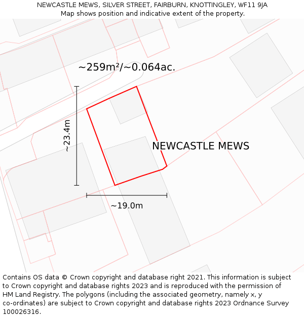 NEWCASTLE MEWS, SILVER STREET, FAIRBURN, KNOTTINGLEY, WF11 9JA: Plot and title map