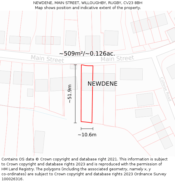 NEWDENE, MAIN STREET, WILLOUGHBY, RUGBY, CV23 8BH: Plot and title map