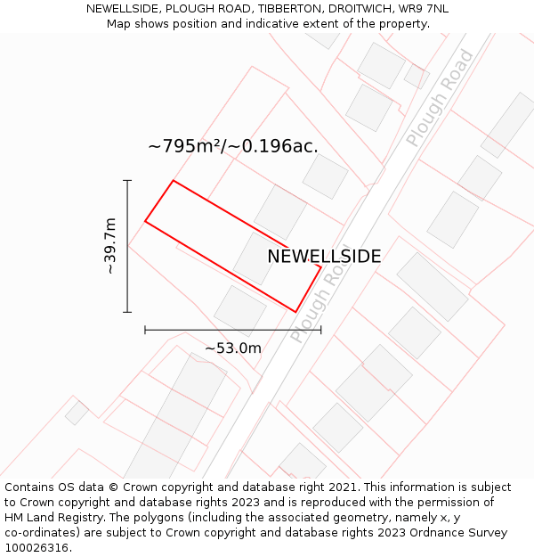 NEWELLSIDE, PLOUGH ROAD, TIBBERTON, DROITWICH, WR9 7NL: Plot and title map