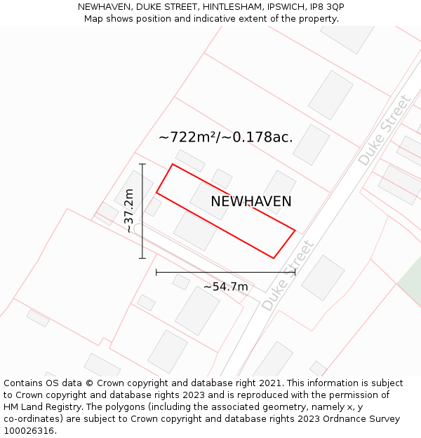 NEWHAVEN, DUKE STREET, HINTLESHAM, IPSWICH, IP8 3QP: Plot and title map