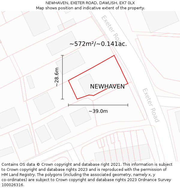 NEWHAVEN, EXETER ROAD, DAWLISH, EX7 0LX: Plot and title map