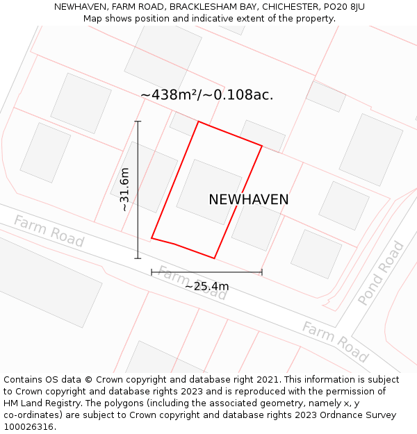 NEWHAVEN, FARM ROAD, BRACKLESHAM BAY, CHICHESTER, PO20 8JU: Plot and title map