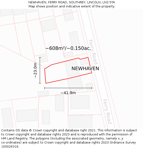 NEWHAVEN, FERRY ROAD, SOUTHREY, LINCOLN, LN3 5TA: Plot and title map