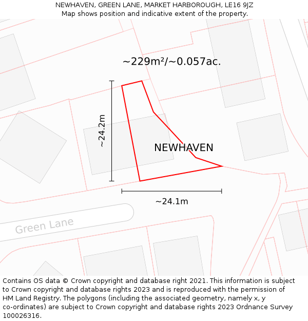 NEWHAVEN, GREEN LANE, MARKET HARBOROUGH, LE16 9JZ: Plot and title map