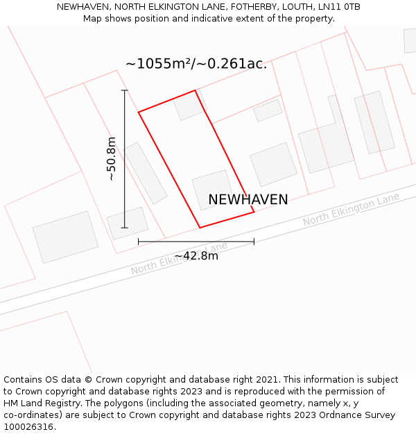 NEWHAVEN, NORTH ELKINGTON LANE, FOTHERBY, LOUTH, LN11 0TB: Plot and title map