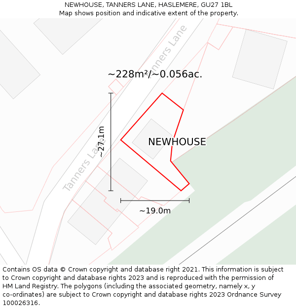 NEWHOUSE, TANNERS LANE, HASLEMERE, GU27 1BL: Plot and title map