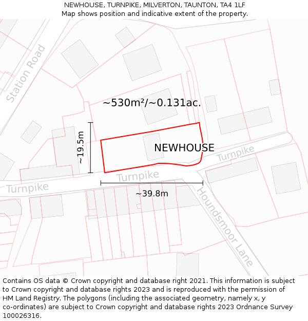 NEWHOUSE, TURNPIKE, MILVERTON, TAUNTON, TA4 1LF: Plot and title map