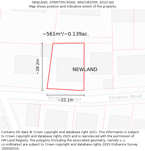 NEWLAND, STRATTON ROAD, WINCHESTER, SO23 0JQ: Plot and title map