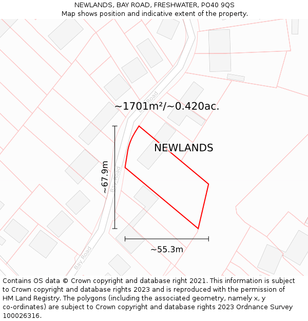 NEWLANDS, BAY ROAD, FRESHWATER, PO40 9QS: Plot and title map