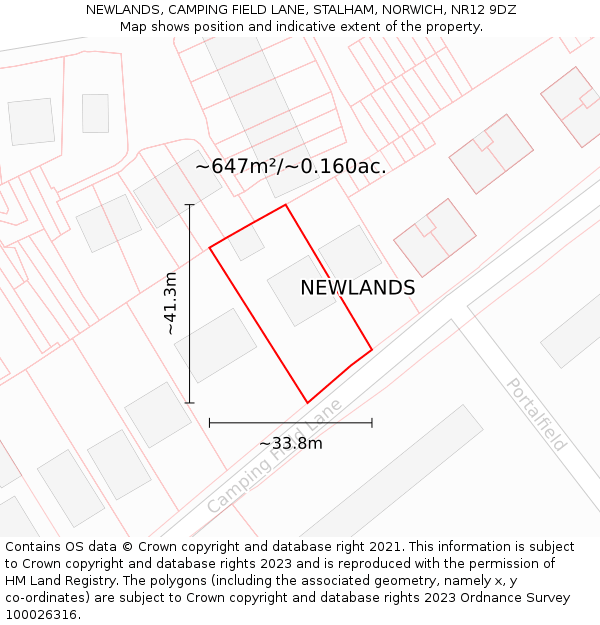 NEWLANDS, CAMPING FIELD LANE, STALHAM, NORWICH, NR12 9DZ: Plot and title map