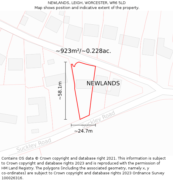 NEWLANDS, LEIGH, WORCESTER, WR6 5LD: Plot and title map