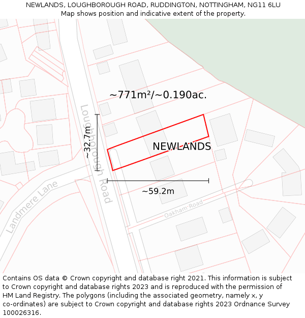 NEWLANDS, LOUGHBOROUGH ROAD, RUDDINGTON, NOTTINGHAM, NG11 6LU: Plot and title map